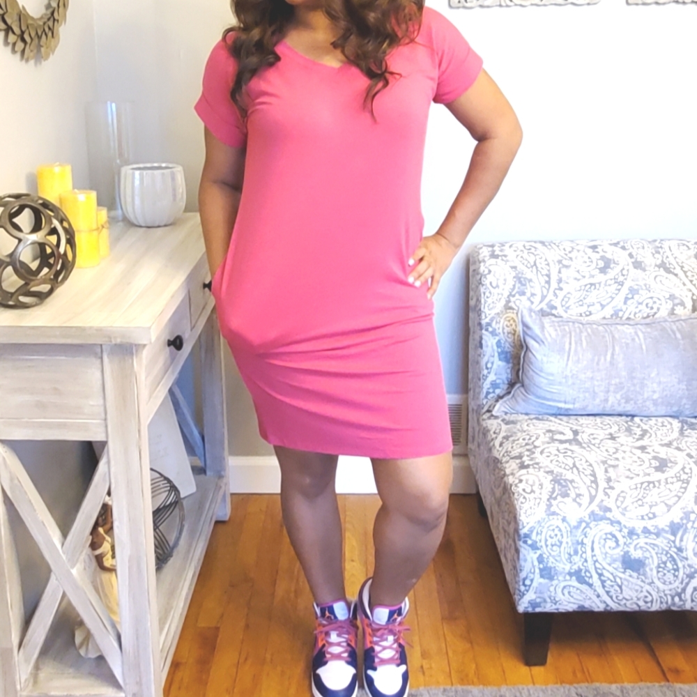 V Neck Tee Shirt Dress